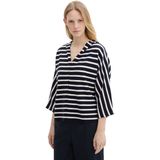TOM TAILOR - 1042970 - Damestrui - Marineblauw en Wit Gestreept - Met Vleermuismouwen en Capuchon