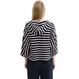 TOM TAILOR - 1042970 - Damestrui - Marineblauw en Wit Gestreept - Met Vleermuismouwen en Capuchon