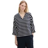 TOM TAILOR - 1042970 - Damestrui - Marineblauw en Wit Gestreept - Met Vleermuismouwen en Capuchon