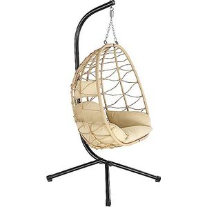 HinHocker Hangstoel met frame | crème | hangstoel voor binnen en buiten | incl. kussen en kussen | rieten stoel, hangstoel terras, ei stoel, hangmand stoel, droomschommel