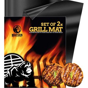 Mountain Grillers® BBQ Grill Mat Set van 2 Non-stick Vuurvaste Bakmatten voor Gas en Houtskool Grill - Herbruikbaar en Vaatwasmachinebestendig - Gemakkelijk Onderhoud