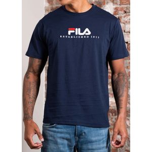 Fila - Heren T-Shirt - Blauw - Katoen - Met Borduurwerk