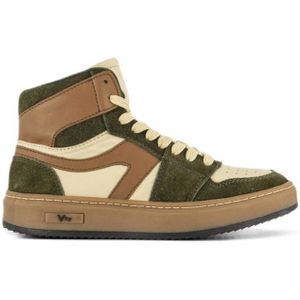 Vty - Leren Sneakers - Groen Beige - Meerkleurig Design