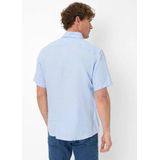 Brax - Linnen Overhemd - Lichtblauw - Korte Mouw - Met Borstzak