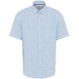 Brax - Linnen Overhemd - Lichtblauw - Korte Mouw - Met Borstzak