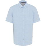 Brax - Linnen Overhemd - Lichtblauw - Korte Mouw - Met Borstzak