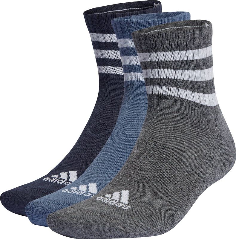 adidas - 3-Stripes Cushioned Korte Sokken - Blauw - 3 Paar - Katoen en Polyester