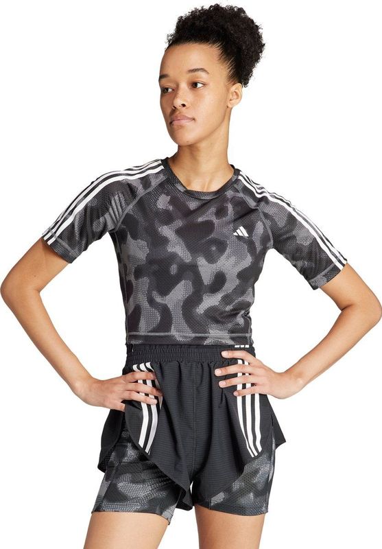 adidas Performance Own the Run 3-Stripes Allover Print T-shirt - Dames - Grijs