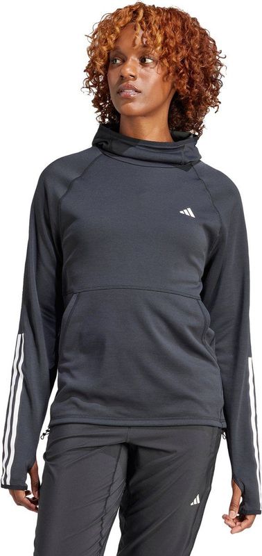 adidas - Own The Run 3-Stripes Hoodie - Hardloopshirt - Zwart/Grijs - 100% Polyester