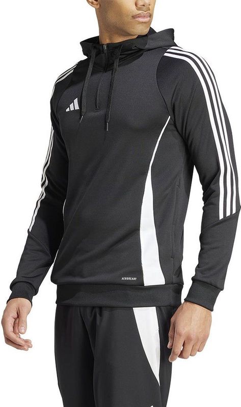 adidas - Tiro 24 - Hooded Trainingstrui - Zwart Wit - 1/4-Zip