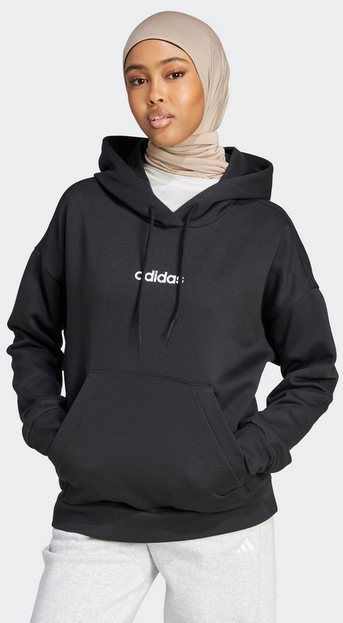 adidas - ESSENTIALS LINEAR FLEECE HOODIE - Zwart - Materiaal: Fleece