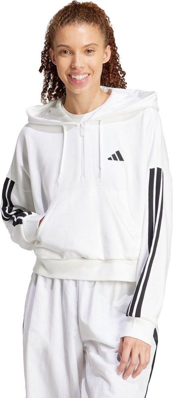 adidas Sportswear Essentials 3-Stripes French Terry Hoodie met Korte Rits - Dames - Wit