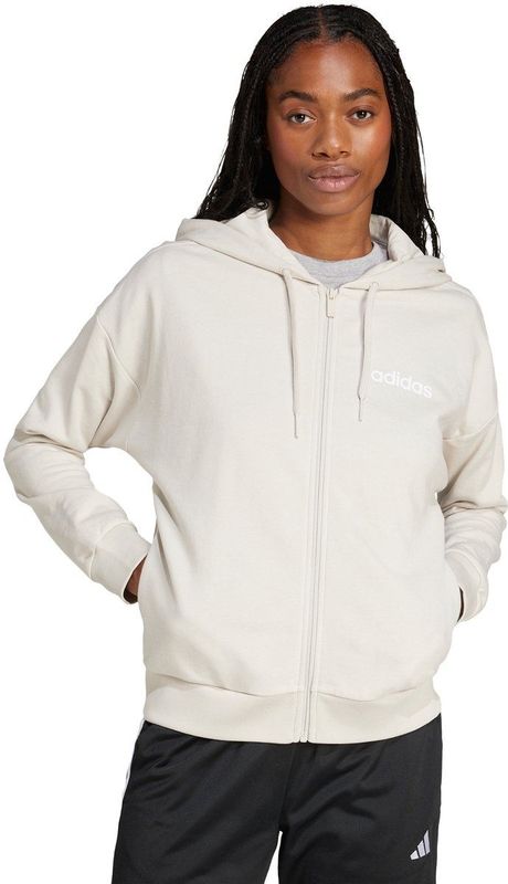adidas - Essentials Linear French Terry Ritshoodie - Dames - Beige - Katoen