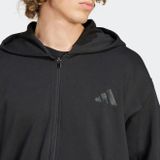 Hoodie - Black - 70% Katoen, 30% Polyester - Koordsluiting, Rits