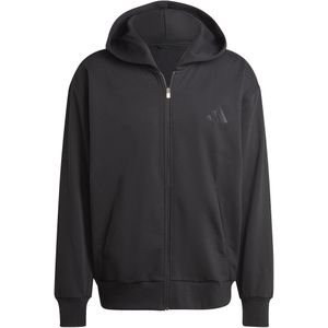 Hoodie - Black - 70% Katoen, 30% Polyester - Koordsluiting, Rits