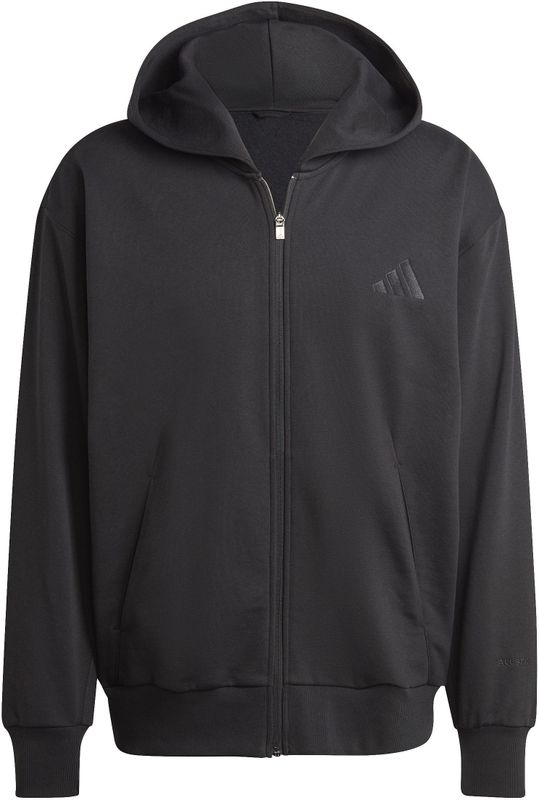 Hoodie - Black - 70% Katoen, 30% Polyester - Koordsluiting, Rits