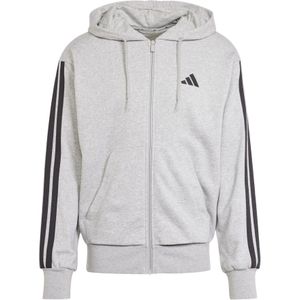 Adidas - Essentials 3 Stripes - Sweatshirt - Grijs - French Terry, Volledige Rits, Gerecycled Materiaal