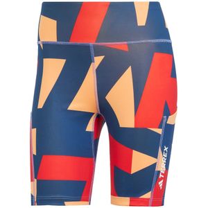 adidas Femme Terrex Multi 8inch Printed Tight Shorts, Semi Impact Orange/Pure Ruby/Pure Ruby/Semi Cobalt Blue, XS