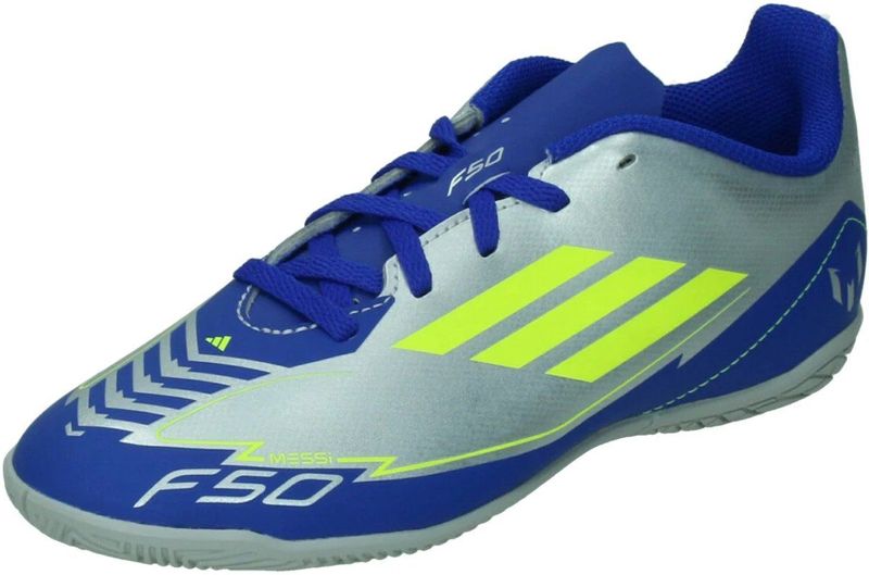 adidas - F50 Club Messi - Voetbalschoenen - Zilver Metallic/Kobaltblauw/Geel - Imitatieleer