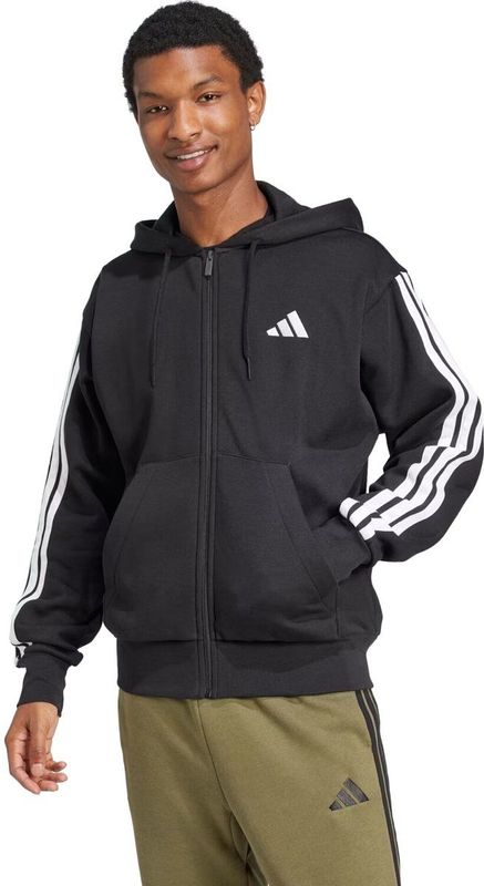 Adidas - Essentials 3 Stripes - Fleece Sweatshirt - Zwart - 55% Katoen, 36% Polyester (Gerecycled), 9% Viscose