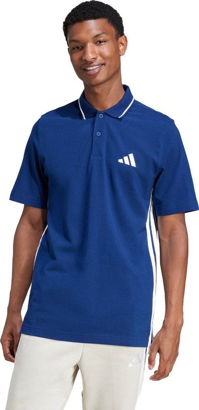 ADIDAS - Essentials - Functioneel Shirt - Donkerblauw/Wit - Katoen, Polokraag, Kwartmouw