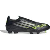 adidas F50 LEAGUE Laceless Firm Ground - Voetbalschoenen - Core Black / Iron Metallic / Lucid Lemon