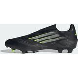 adidas F50 LEAGUE Laceless Firm Ground - Voetbalschoenen - Core Black / Iron Metallic / Lucid Lemon
