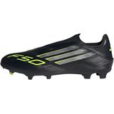 adidas F50 LEAGUE Laceless Firm Ground - Voetbalschoenen - Core Black / Iron Metallic / Lucid Lemon
