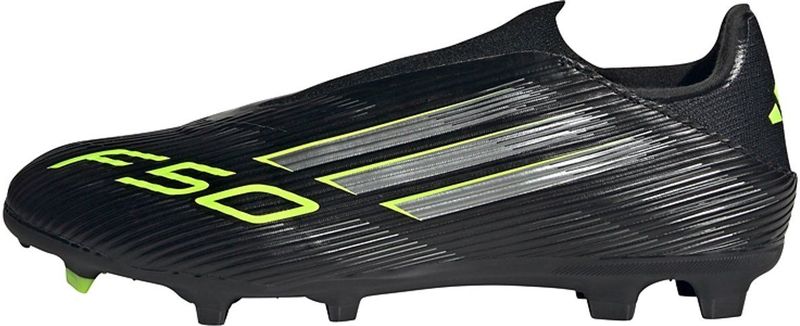adidas F50 LEAGUE Laceless Firm Ground - Voetbalschoenen - Core Black / Iron Metallic / Lucid Lemon