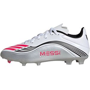 adidas Uniseks-Kind F50 MESSI LEAGUE Firm Ground/Multi Ground Football Boots Kids, Cloud White/Lucid Red/Silver Metallic, 33 EU