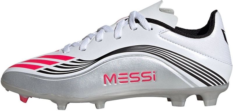 adidas Uniseks-Kind F50 MESSI LEAGUE Firm Ground/Multi Ground Football Boots Kids, Cloud White/Lucid Red/Silver Metallic, 33 EU