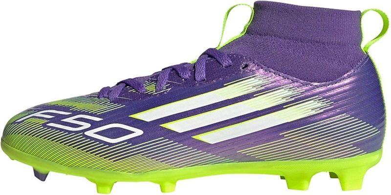 adidas Uniseks-Kind F50 LEAGUE Mid Firm Ground/Multi Ground Football Boots Kids, Purple Rush/Cloud White/Lucid Lemon, 35 EU