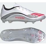 adidas Uniseks-Volwassen F50 MESSI LEAGUE Firm Ground/Multi Ground Football Boots, Cloud White/Lucid Red/Silver Metallic, 46 2/3 EU