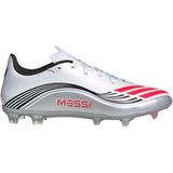 adidas Uniseks-Volwassen F50 MESSI LEAGUE Firm Ground/Multi Ground Football Boots, Cloud White/Lucid Red/Silver Metallic, 46 2/3 EU
