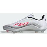 adidas Uniseks-Volwassen F50 MESSI LEAGUE Firm Ground/Multi Ground Football Boots, Cloud White/Lucid Red/Silver Metallic, 46 2/3 EU