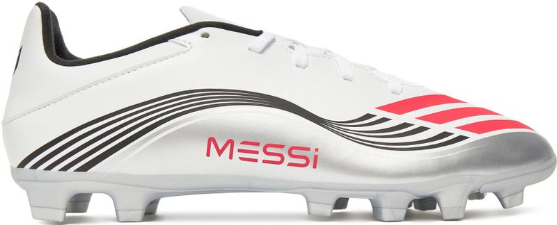adidas Uniseks-Volwassen F50 MESSI CLUB Firm Ground/Multi Ground Football Boots, Cloud White/Lucid Red/Silver Metallic, 47 1/3 EU