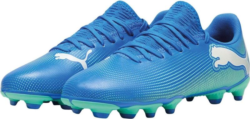 PUMA - Future 7 Play Fg/Ag Jr Voetbalschoen - Hyperlink Blue Mint - Synthetisch Bovenwerk