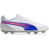PUMA Unisex Kid's King Match Fg/Ag Jr voetbalschoen, Puma Wit Bluemazing Flat Licht Grijs, 28 EU