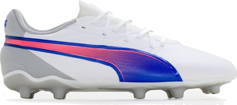 PUMA Unisex Kid's King Match Fg/Ag Jr voetbalschoen, Puma Wit Bluemazing Flat Licht Grijs, 28 EU