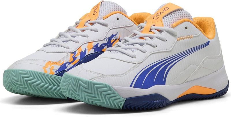 PUMA - NOVA Smash - Padelschoen - White Vivid Blue Heat Fire Black