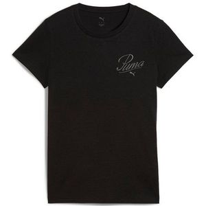 Puma - Ess Script T-shirt - Korte Mouwen - Zwart - 75% Katoen, 25% Gerecycled Katoen