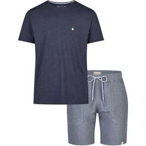 Phil & Co - Korte Pyjama Set - Donkerblauw/Grijs Gestreept - Heren Shortama