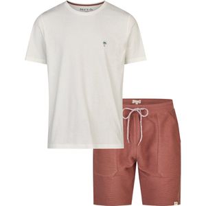 Phil & Co Korte Pyjama Lounge Set Wit/Rood - Katoen/Ribstof
