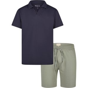 Phil & Co Heren Korte Pyjama Set Shortama Badstof Blauw/Groen - Maat XL