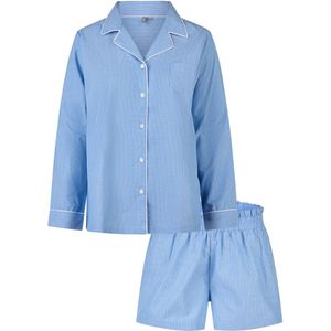 By Louise - Dames Pyjama Set - Blauw - 100% Geweven Katoen