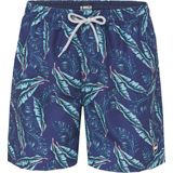 Happy Shorts - Heren - Zwemshort - Blauw - Polyester met Blad Print