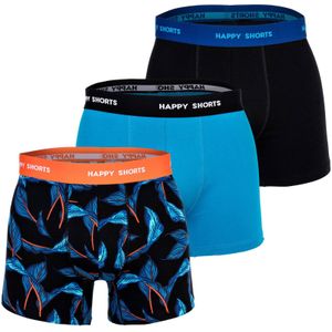 Happy Shorts Heren Boxershorts Trunks Bladeren Blauw/Zwart 3-Pack - Maat M