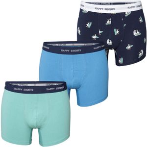 Happy Shorts - Boxershorts - Blauw Donkerblauw Grijs - Katoen Elastaan - 3-Pack
