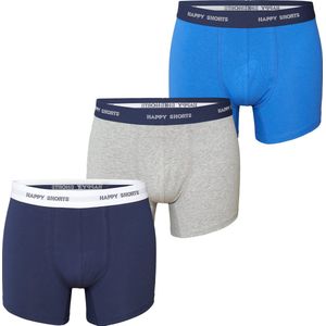 Happy Shorts - Boxershorts - Blauw Donkerblauw Grijs - Katoen Elastaan - 3-Pack