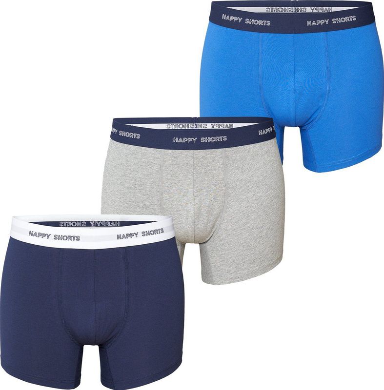 Happy Shorts - Boxershorts - Blauw Donkerblauw Grijs - Katoen Elastaan - 3-Pack